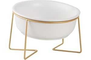 HCHLQLZ Cuencos de Cerámica Elevados para Perros y Gatos, Soporte de Metal, Blancos, Grandes, Modernos, 800 ml, Apto para Lavavajillas y Microondas