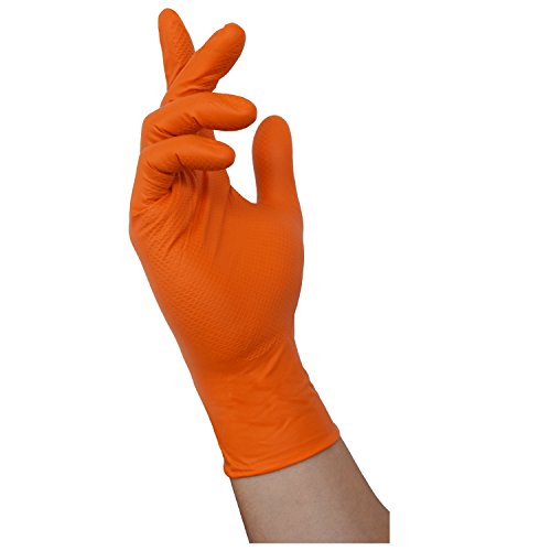 50 Stück Nitril Einmalhandschuhe mit optimierter Griffigkeit NITRAS TOUGH GRIP N (L, orange) - 2