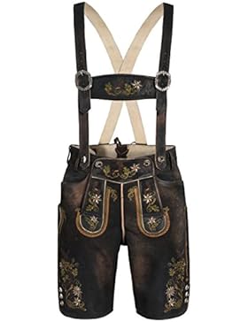 Marjo Trachten kurze Lederhose in Dunkelbraun