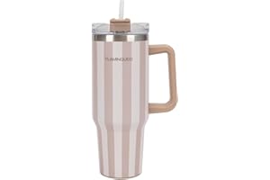 Flamingueo Gourde avec Paille 1,18L - Mug Isotherme - Boissons Froides 24h et Chaudes 10h - Acier Inoxydable - Thermos - Beige