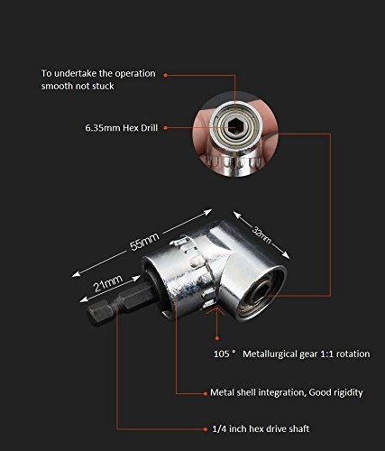 Audel 105 °Winkelschrauber Vorsatz Adapter mit 1/4-Zoll Schnellwechsel- und magnetischen Bit Halter, Winkelschraubendreher Winkelgetriebe Winkelgetriebevor - 5