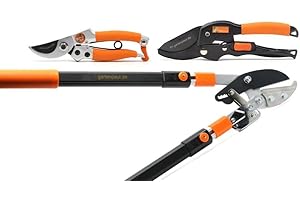 Gartenpaul 3er Set mit 6-fach Teleskop Ratschen Astschere inkl. beidseitiger Amboss Klinge + Rollschere R1 + Bypass Damengartenschere Lady