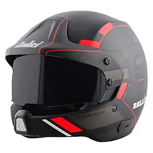 Steelbird 7Wings Rally Beat Open Face Helmet , ISI Certified Off Road Helmet (Large 600 MM, Matt Black Red with Clear Visor and Extra Smoke Visor)