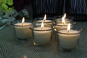 Hosley Highly Fragranced Sweet Pea Jasmine Filled Votive Glass Candles / Decoration Candles, Pack of 6, White