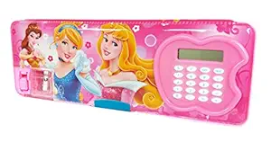 Shifaa Enterprise Multipurpose Magnetic Pencil Box with Calculator and Dual Sharpener for Girls & Boys for School, Big Size Cartoon Printed Pencil Case for Kids (Princess Pink)