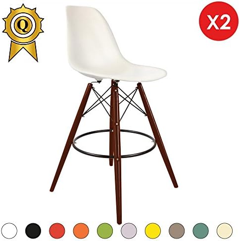 Mobistyl® DSWHD-M-2 2x  Walnut Wood Bar Stool / High Table Chair with Eiffel Legs White
