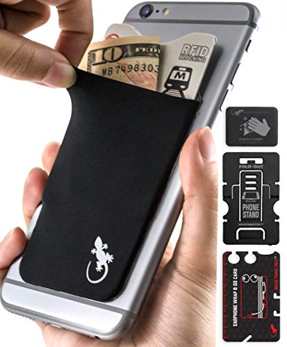 El Monedero Adhesivo Gecko para teléfonos celulares, Diseño Ultra Slim (Ultra Delgado) & Custom (Personalizado) en Color Negro