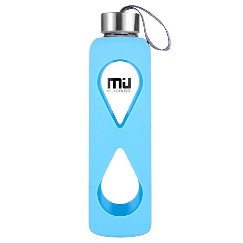 MIU COLOR® 550ml Glasflasche trinkflasche mit Silikonhülle BPA-frei (Hellblau)