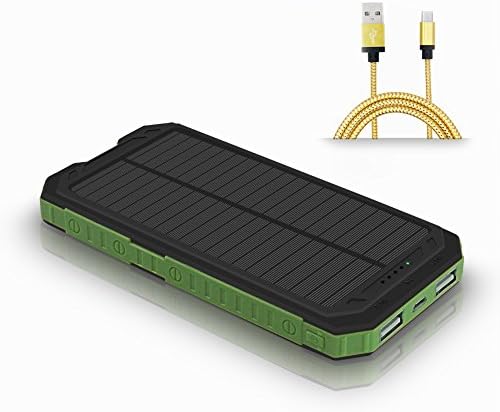 Solar Charger, DCAE 12000mAh Cell Phone Portable Power Bank Charger With 2 USB Port, 4 LED Indicator, LED Flashlight External Battery Pack For iPhone Samsung HTC and Other Smartphone (Green)