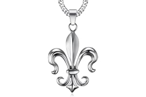 BOBIJOO JEWELRY - Imposant Pendentif Collier Fleur de LYS Acier Argenté Royaliste Templier Chevalier Patriote Chaîne