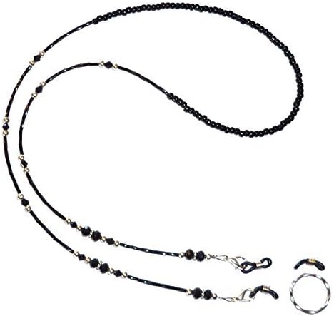 Hidden Hollow Beads Women's Fashion Crystal OR Black & Silver beaded Eyeglass Holder 28" Eyeglasses chain, Eyewear leash, Sunglasses accessories (Black & Silver)