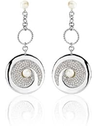 Misaki QCUESPIRALE - Pendientes de mujer de plata de ley con circonitas y perla de agua dulce