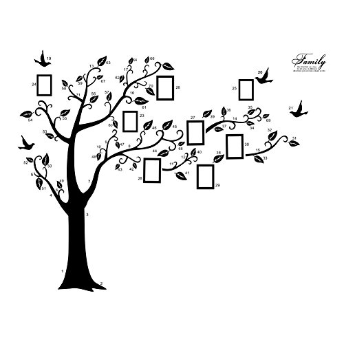 FPBS Riesige Bilderrahmen Fotorahmen Speicher Baum Gedächtnis Baum mit Rebe Baum Zweige „Family“ Wandtattoo Sticker (Links nach rechts, Schwarz) - 4