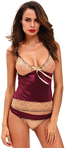 Sexy Lingerie - Tight Straps V Neck Sleeveless Lace Stitching Two Sets Of Ladies Pyjamas Mini Lingerie , purple , l