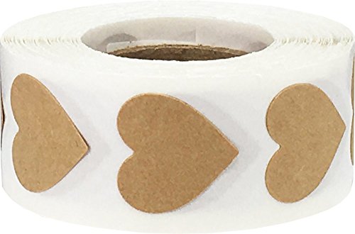 Kraft Marron Corazon Pegatinas, 19 mm 3/4 Pulgada de Ancho, 500 Etiquetas en un Rollo