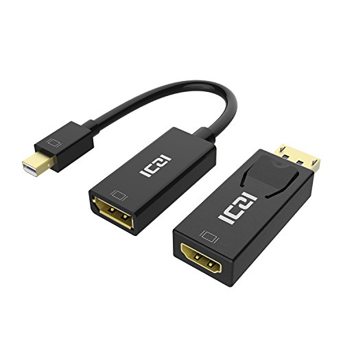 ICZI 4K Mini Displayport auf Displayport Adapter mit Displayport auf HDMI Adapter, Male zu Female, vergoldet Stecker, Schwarz, für Macbook, Kiebel KCSMOBILEGAMING PRO7-15, Sureface book und mehr (2 Stücke)