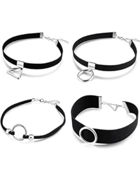 Jewow Schmuck Edelstahl 4 Stück Halskette Samt Schwarz Choker Halsreif für Damen