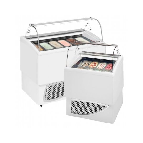 Tecfrigo Carisma Range Ventilated Scooping Ice Cream Display with White 1225(H)x1184(W)x773(D) 12 x 4 Napoli Pans Litre Shelves -2 Year Parts Warranty Included