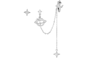 IMINI Planeta CZ księżyc gwiazda ucho mankiet klips na klips pnący obręcz srebro 925 słupek łańcuszek na sztyft frędzel asymetryczne kolczyki dla kobiet nastolatek dziewcząt urocze hipoalergiczne prezenty córka bff