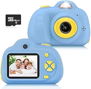 Sanyipace Kids Toys Camera for 3-6 Year Old Girls Boys, Compact Cameras for Children, Best Gift for 5-10 Year Old Boy Girl 8MP HD Video Camera Gifts,Blue(16GB Memory Card Included)