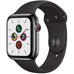 Apple Watch Series 5 (GPS + Cellular, 44 mm) Boîtier en Acier Inoxydable Noir Sidéral - Bracelet Sport Noir