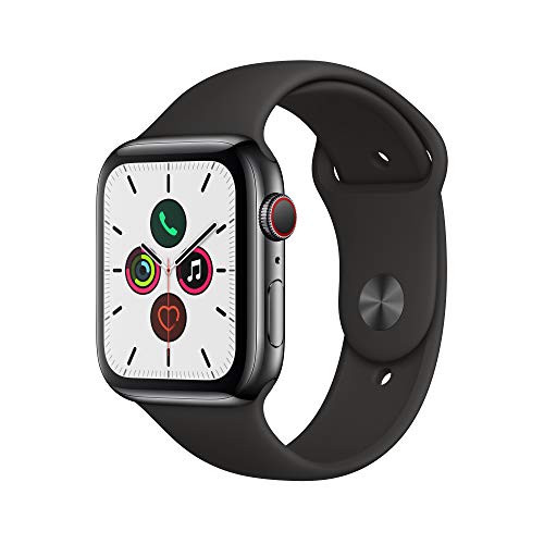 Apple Watch Series 5 (GPS + Cellular, 44 mm) Boîtier en Acier Inoxydable Noir Sidéral - Bracelet Sport Noir