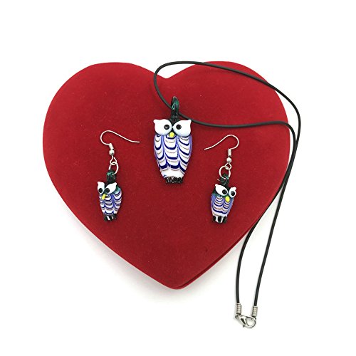 Skyllc® Mode Eulen Muster Murano Glas Halskette baumeln Ohrringe Schmuck Set - 2