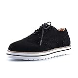  Zapatos Planos con Cordones Mujer Brogue Zapato Talón Plano Gamuza Colores Manera Tallas Grandes Botas Negro Rosa Gris Azul Marrón 35-43 Negro 36