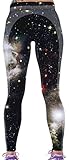erdbeerloft - Damen Leggings Sporthose Weltall Space, One Size, Schwarz Weiss - 