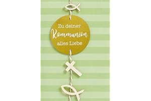 Perleberg Kommunionkarte mit weißem Umschlag 11,6 x 16,6 cm - Hochwertige Glückwunschkarte zur Kommunion - Band Holzfiguren - Karte zur Kommunion Mädchen & Jungen - Ideal für Geldgeschenke