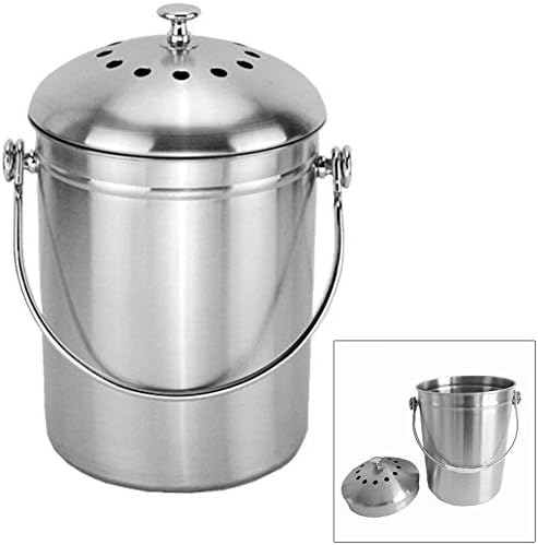 Dyda6 Stainless Steel Compost Bin, Mini Tabletop Compost Bin/Tea Bag Bin with Lid, Recycling Container Bucket for Hotel Office Home Kitchen Bedroom Use(silver)