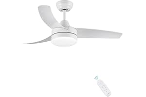 CJOY Ventilatore da Soffitto con Luce e Telecomando, 107cm Lampadario Ventilatore da Soffitto Bianco, 42" 3 Pale Ventilatore con Plafoniera 3 Temperature di Colore Dimmerabili
