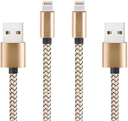 iPhone Charger, HongKe 3m / 2 Pack Nylon Braided USB iPhone Lightning Charger Cable Fast Data Sync USB Cable for iPhone 7 Plus 6S Plus 6 Plus SE 5S 5C 5, iPad 2 3 4 Mini, iPad Pro Air 2, iPod (Gold)