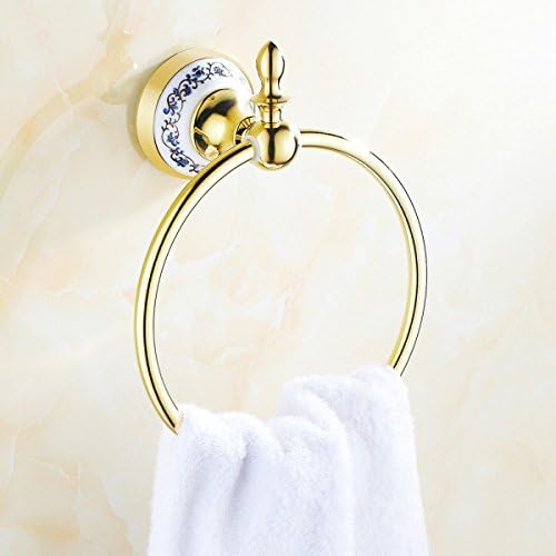 XYQX Towel Ring Gold Round Towel Rack Blue And White Porcelain Towel Hanging Ring Wall-mounted Bathroom Pendant,B