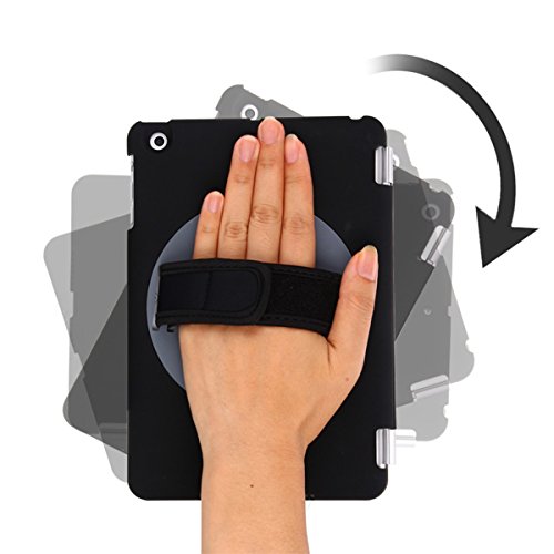 Ipad Air 2  Hülle KINDEN Hand-Halter-rückseitige Abdeckung Schutz 360 Grad-drehender mit verstellbarem Band für Apple iPad Air 2 (schwarz)
