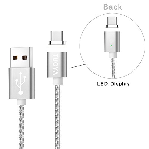 [Die neue Version]Magnet USB C Kabel auf USB 3.0 A- Lebenslange Garantieserie -TUOYA Magnetisches USB-C Ladekabel- Fast Charging-Magnetisches Type C Ladekabel Kabel – Type C Datenkabel Hochwertig mit LED Statusanzeige für Android Smartphones OnePlus 3 Huawai Mate Honor Google Pixel Nexus HTC Xperia Samsung Galaxy Type-C-Geräten (2*Pack Silber) - 2