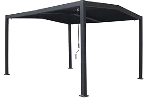 HABITAT ET JARDIN Pérgola bioclimática con techo a 2 vertientes Victoria en aluminio y metal - 3,5 x 4 m - Gris