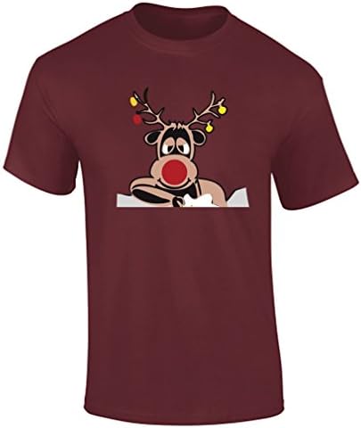 Northwest Exclusive Reindeer Logo Printed T shirt Top Mens Boys Tee Christmas Casual Short Sleeve #(6147#Maroon T Shirt/Reindeer Logo Print #5-6 Year#Boys)