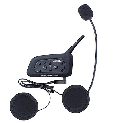 Excelvan V6-1200 BT Moto Intercom Oreillette Bluetooth Plug Casque de Moto Interphone 1200M pour 6 Motards