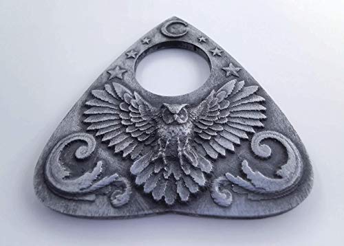 Planchette with Eerie Owl Design with Moon & Stars Detailing & Metallic Finish, for Use with Ouija Board