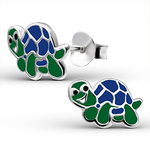 Bungsa© Kinder-Ohrstecker Schildkröte .925 Silber Turtle (Ohrringe Echtschmuck Studs Ohrschmuck Jungs Mädchen)