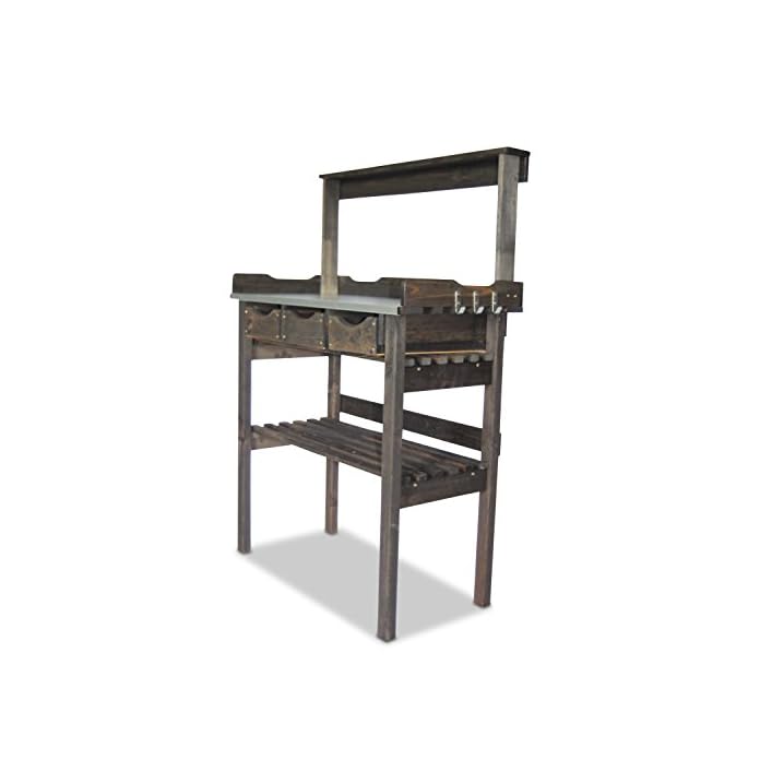 Gartendepot24 Pflanztisch Aus Holz Mit 3 Schubladen Zinkplatte Schwarz B78 X T38 X H82113 Cm