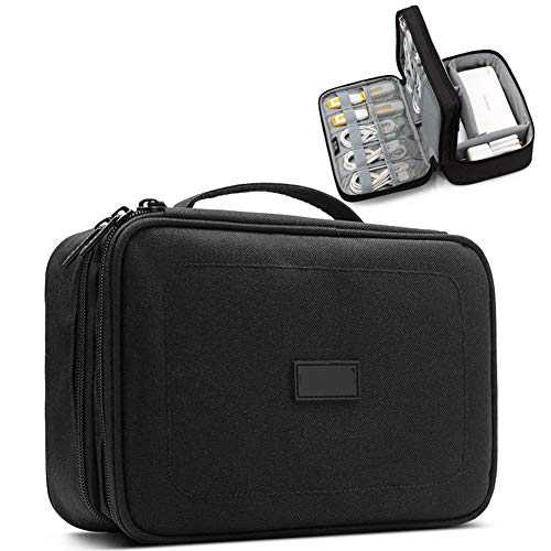 Preisvergleich Produktbild LNLJ Travel Gadget-Tragetasche, stilvolle Doppelschicht-Aufbewahrungsbox für elektronisches Kabel Elektronisches Zubehör für Verschiedene USB-Laufwerke, Festplatten und Mobile Stromversorgung,Black