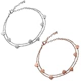 Flongo Armband Fußkettchen, 2 Stück Edelstahl Armband Armkette Armreif Fußkette Herz Herzchen Love Liebe Lieben Zeichen Symbol doppelte Ketten Rose Gold Silber Charm Freundschaft Elegant Damen Mädchen Flongo Armband Fußkettchen, 2 Stück Edelstahl Armband Armkette Armreif Fußkette Herz Herzchen Love Liebe Lieben Zeichen Symbol doppelte Ketten Rose Gold Silber Charm Freundschaft Elegant Damen Mädchen