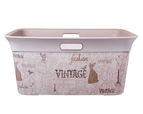Wäschetruhe Set Wäschekorb Wäschepuff mit Belüftung Moda Vintage 60 Liter mit Deckel + 45 Liter Wäschesammler mit 4 Griffen - 7