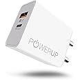 POWERUP Turbo Max Dual Port 20W PD Type-C & USB-A QC 3.0 Fast Charging Wall Charging Adapter for Smartphones/Tablet with BIS Certified in-Built Auto-Detect Technology