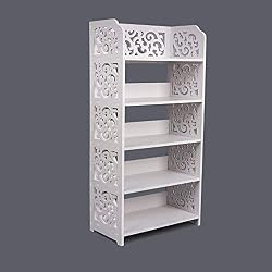 Bigtree Étagère à chaussures shabby-chic 5 étages en bois - 40 x 22 x 82 cm, 5 Tier White-shoe Rack, 5 Tier
