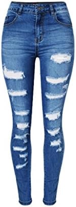 women's jeans disco high waist denim loose straight trouser slim elasticity zipper pocket worn pants . blue . 36