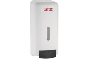 Jantex Wall-Mounted Liquid Soap and Hand Sanitiser Dispenser 1 Litre, White, Dose: 1 ml, Easy to Fill Refillable Reservoir, Sleek Build Design, Wall Fixings Included, FK385