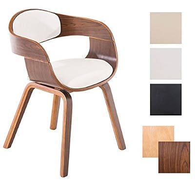 CLP Chaise de visiteurs moderne KINGSTON avec accoudoirs et très bon rembourrage du siège, piétement en bois Couleur bois noix, Couleur assise blanc